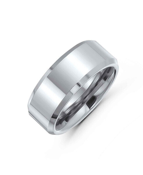 Plain Simple Wide Beveled Titanium Unisex Couples Wedding Band Ring For Men Women Comfort Fit 8MM