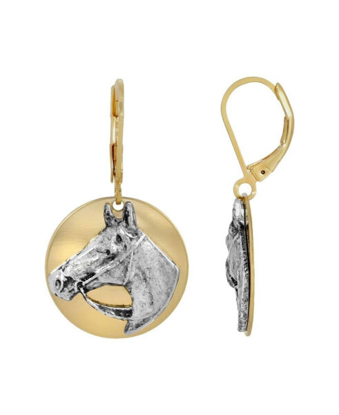 Gold-Tone Silver Horse Head Earrings