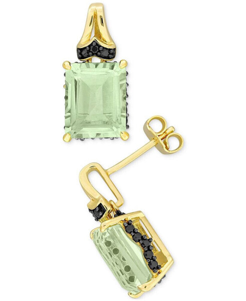 Green Quartz (6-3/8 ct. t.w.) & Black Sapphire (3/8 ct. t.w.) Halo Stud Earrings in Gold-Plated Sterling Silver