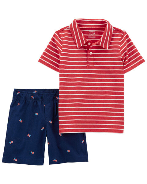 Toddler 2-Piece Striped Polo Shirt & Short Set 2T