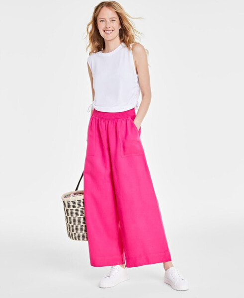 Women's Linen-Blend High-Rise Wide-Leg Pants, Created for Macy's