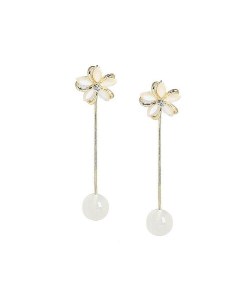 Women's White Flora Ball Drop Earrings
