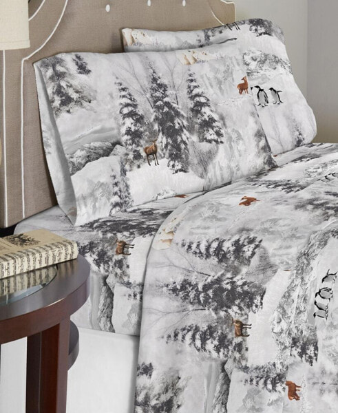 Luxury Weight Winterland Printed Cotton Flannel Sheet Set, Twin XL