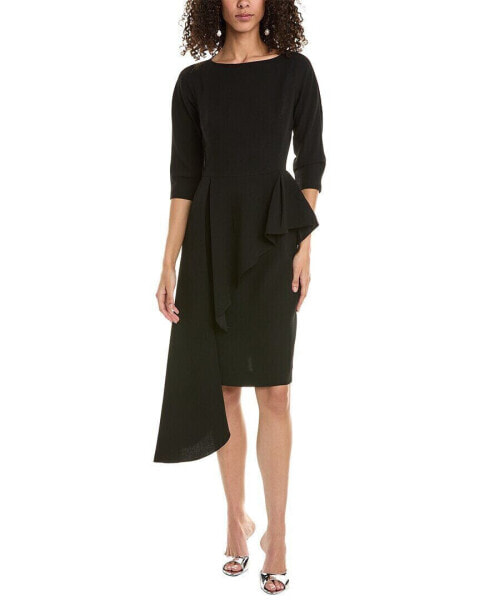 Teri Jon By Rickie Freeman Crepe Asymmetrical Peplum Sheath Dress Women's Black