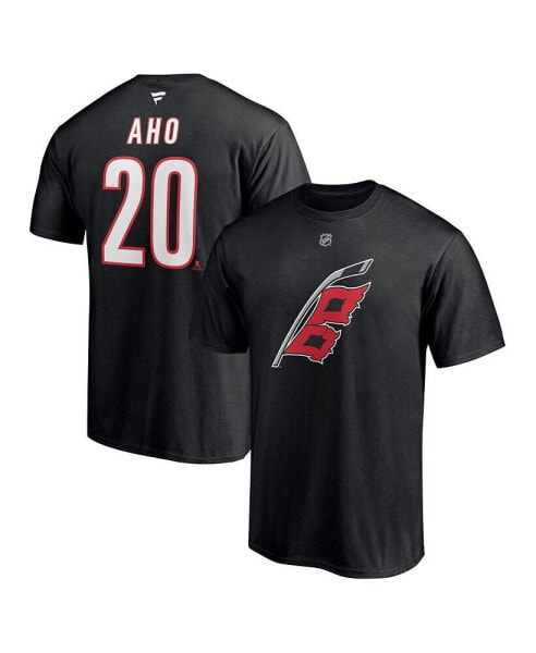 Men's Sebastian Aho Black Carolina Hurricanes Alternate Authentic Stack Name and Number T-shirt