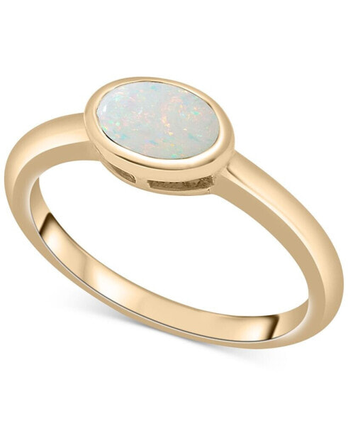 Lab-grown Morganite Oval Bezel Ring (5/8 ct. t.w.) in 14k Rose Gold-Plated Sterling Silver (Also in Lab-grown Opal)
