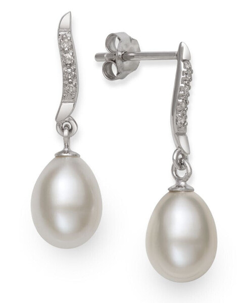 Серьги Macy's Freshwater Pearl and Diamond Swirl