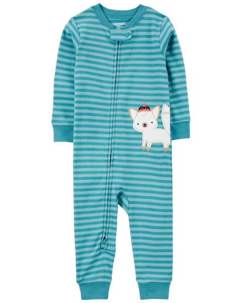 Toddler 1-Piece Fox Striped 100% Snug Fit Cotton Footless Pajamas 2T