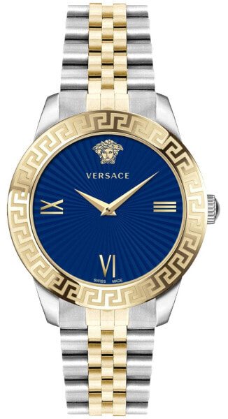 Versace Greca Signature Damenuhr gold/silber Edelstahl blau Zifferblatt 38mm VEVC00719