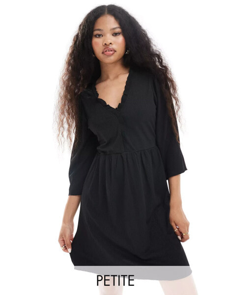 Vila Petite ribbed t-shirt mini dress with bell sleeve in black