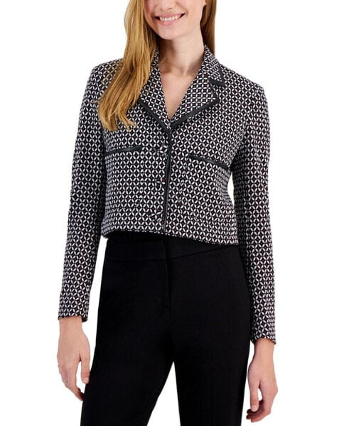 Women's Faux-Leather-Trimmed Cropped Jacket, Created for Macy's