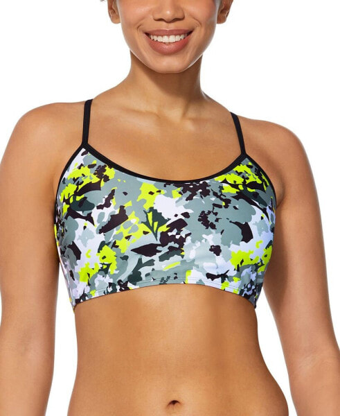 Women's Printed Contrast-Trim Bralette Bikini Top