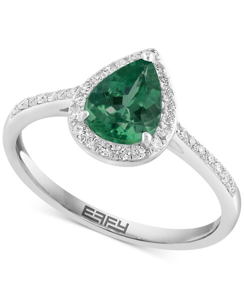 Кольцо EFFY Collection brasilica Emerald-Diamond Pear-Shaped 14k White Gold.