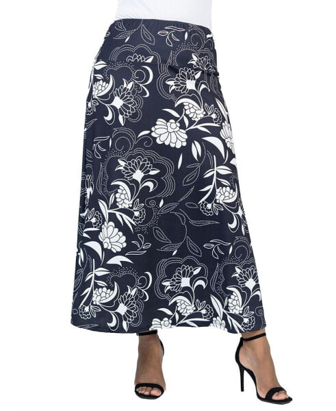 Plus Size Elastic Waist Ankle Maxi Skirt