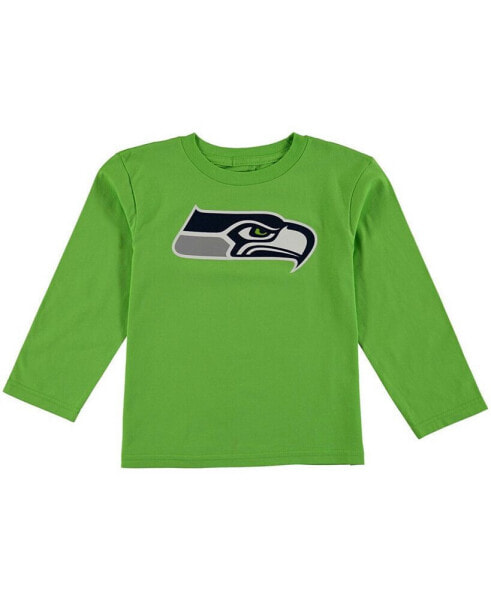 Preschool Boys and Girls Neon Green Seattle Seahawks Team Logo Long Sleeve T-shirt