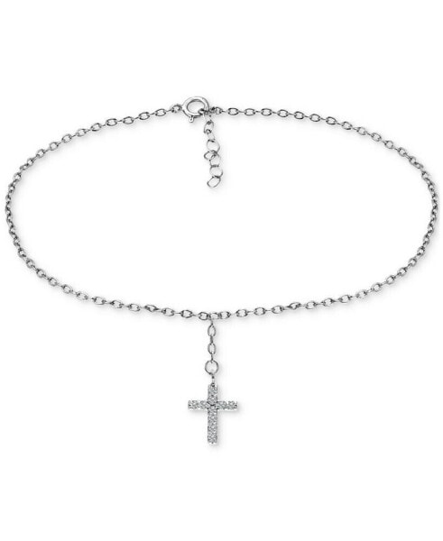 Cubic Zirconia Dangle Cross Ankle Bracelet in Sterling Silver, Created for Macy's