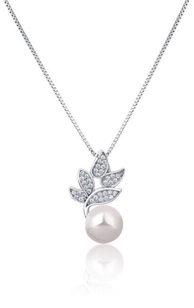Beautiful silver necklace with real pearl and zircons JL0785 (chain, pendant)