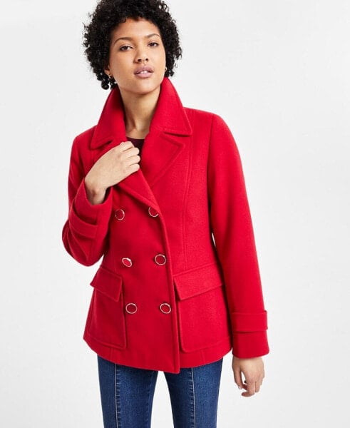 Juniors' Double-Breasted Long-Sleeve Peacoat, Created for Macy's