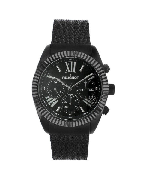 Часы Peugeot 42mm Black Multi-Function Steel Mesh Watch