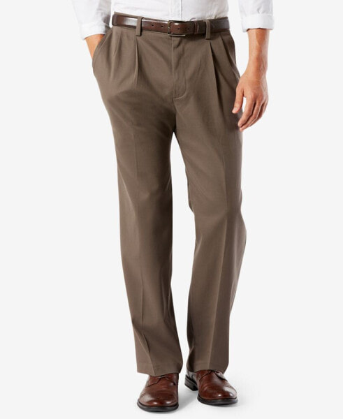 Men's Easy Classic Pleated Fit Khaki Stretch Pants