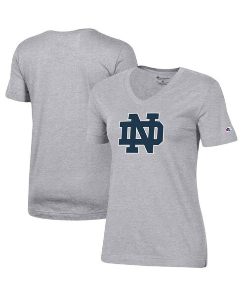 Women's Heathered Gray Notre Dame Fighting Irish Primary Team Logo V-Neck T-shirt