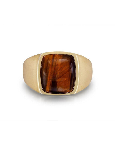 Chatoyant Red Tiger Eye Quartz Gemstone Yellow Gold Plated SIlver Men Signet Ring