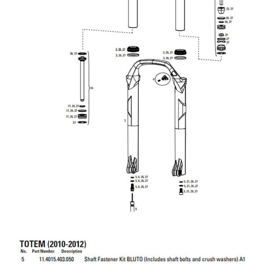 Вилка воздушная ROCKSHOX Lyrik/Totem Bolt Kit (alum) - 2012 (болты вала и гайка воздушного вала) (совместимо с моделями и годами выпуска всех Lyrik)