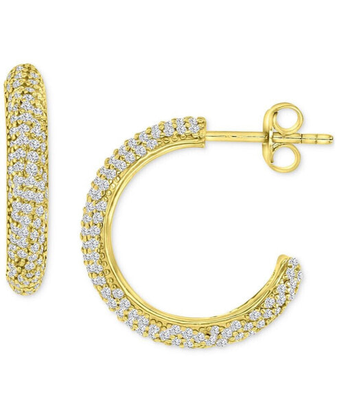 Cubic Zirconia Pavé Small Hoop Earrings in 14k Gold-Plated Sterling Silver, 0.79"