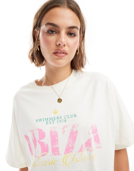 ASOS DESIGN oversized t-shirt in ibiza print in white