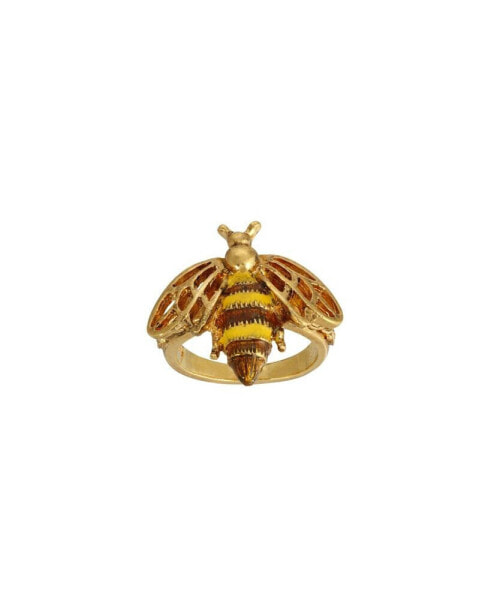 Enamel Yellow and Brown Bee Ring Size 7