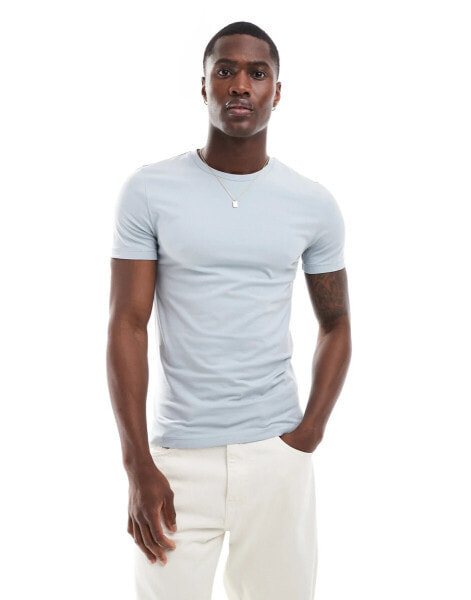 ASOS DESIGN essential muscle fit t-shirt in light blue