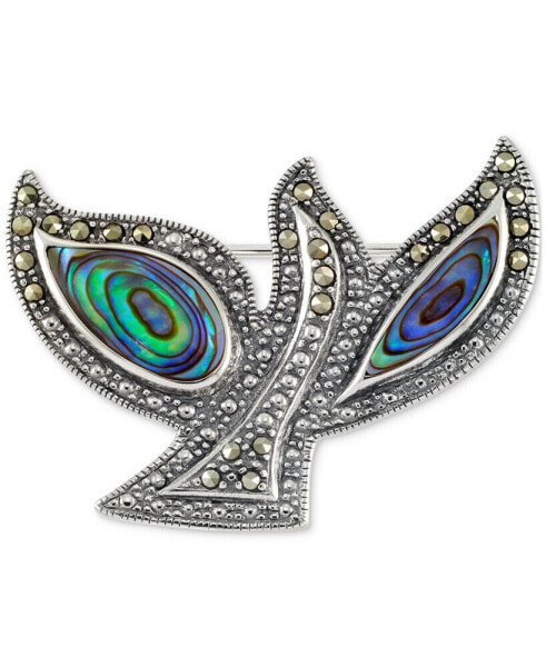 Abalone & Marcasite (1/3 ct. t.w.) Dove Pin in Sterling Silver