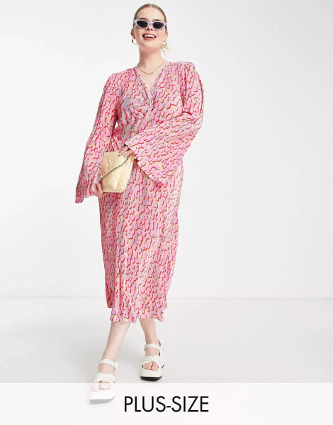 River Island Plus animal print midi dress in pink