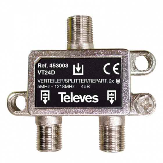 Televes VT24D - Cable splitter - 5 - 1218 MHz - Stainless steel - 4 dB - F - 55 mm