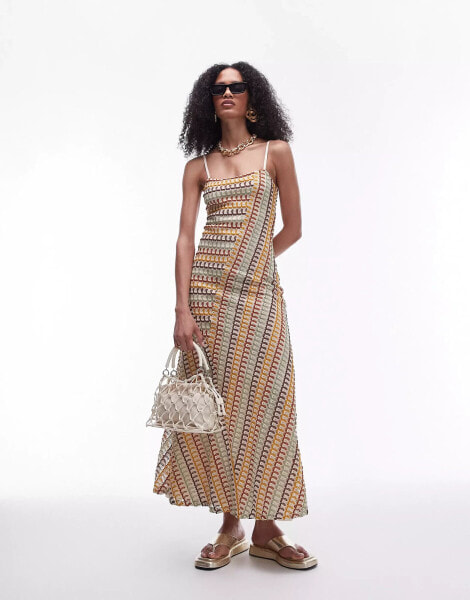 Topshop square neck strappy crochet midi dress in multi