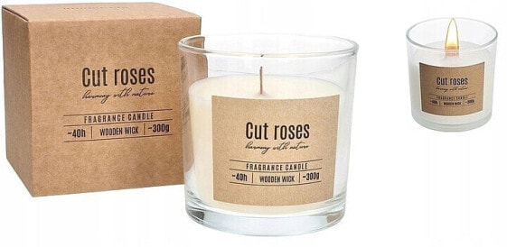 Duftkerze mit Holzdocht im runden Glas - Bispol Fragrance Candle Cut Roses 190 g