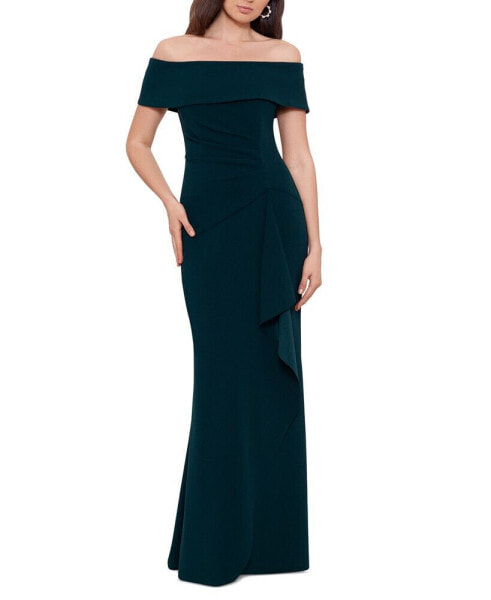 Off-The-Shoulder Scuba-Crepe Gown