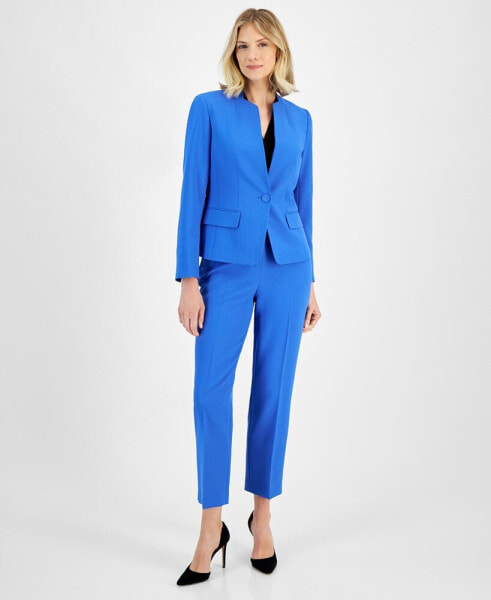 Single-Button Blazer and Slim-Fit Pantsuit, Regular and Petite Sizes