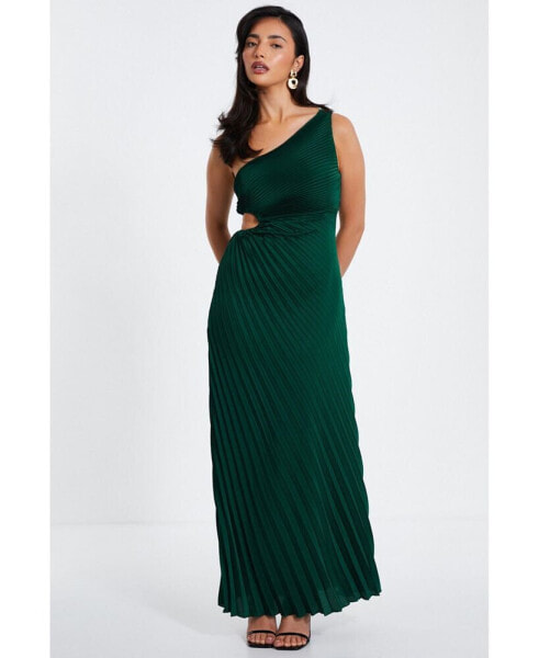 Women's Satin Pleated Maxi Dress