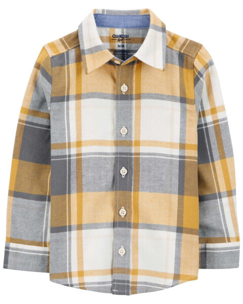 Toddler Plaid Cotton Long-Sleeve Button-Down Shirt - Plaid 4T