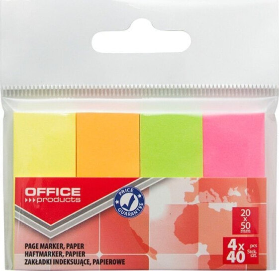 Office Products Zakładki indeksujące OFFICE PRODUCTS, papier, 20x50mm, 4x40 kart., zawieszka, mix kolorów neon