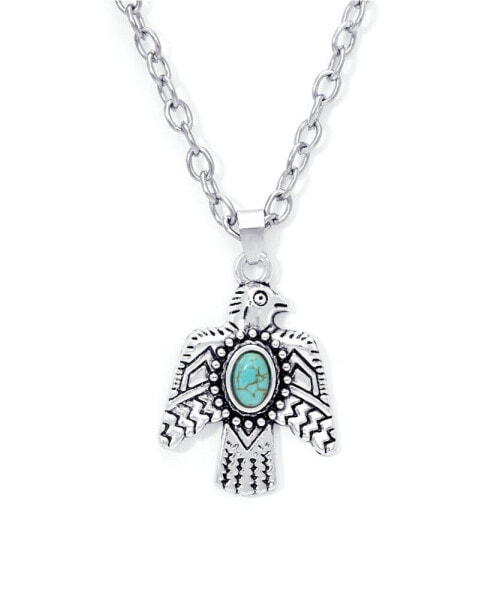 Simulated Turquoise Silver Plated Eagle Pendant Necklace