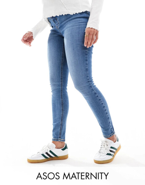 ASOS DESIGN Maternity ultimate skinny jeans with over bump in mid blue