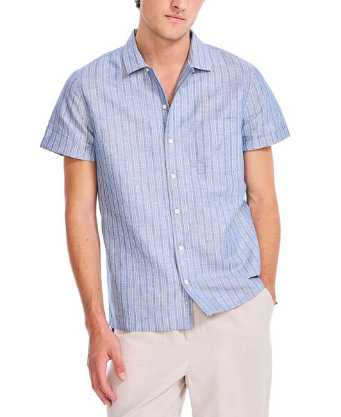 Men's Striped Short-Sleeve Button-Up Linen Shirt