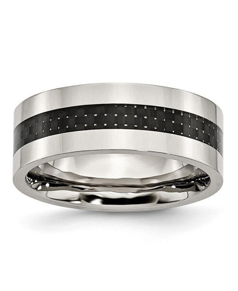 Stainless Steel Black Fiber Inlay 8mm Flat Band Ring