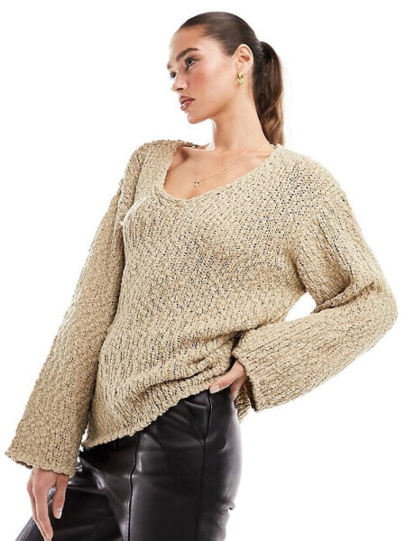 NA-KD structured knitted jumper in beige