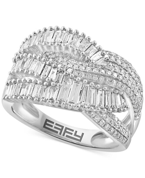 EFFY® Diamond Baguette & Round Multirow Crossover Statement Ring (1 ct. t.w.) in 14k White Gold