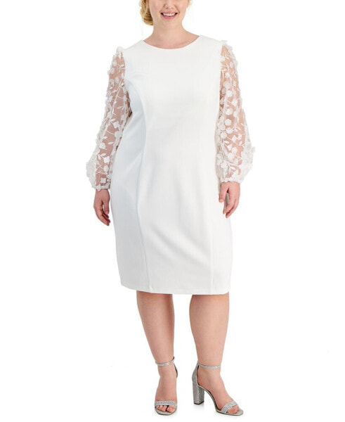Plus Size 3D Floral-Applique Sheath Dress