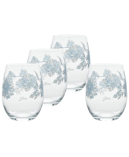 Botanical Floral 15-Ounce Stemless Wine Glass Set of 4
