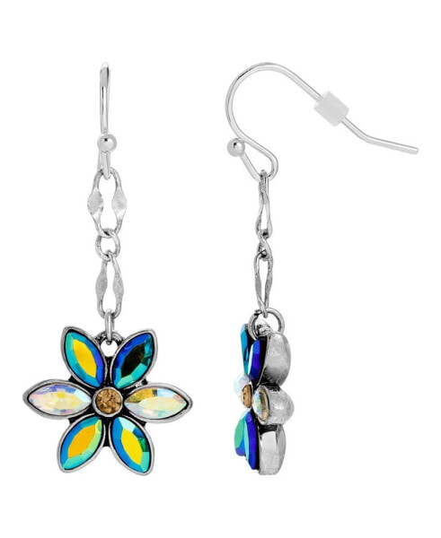 Silver-Tone Multi Color Flower Earrings